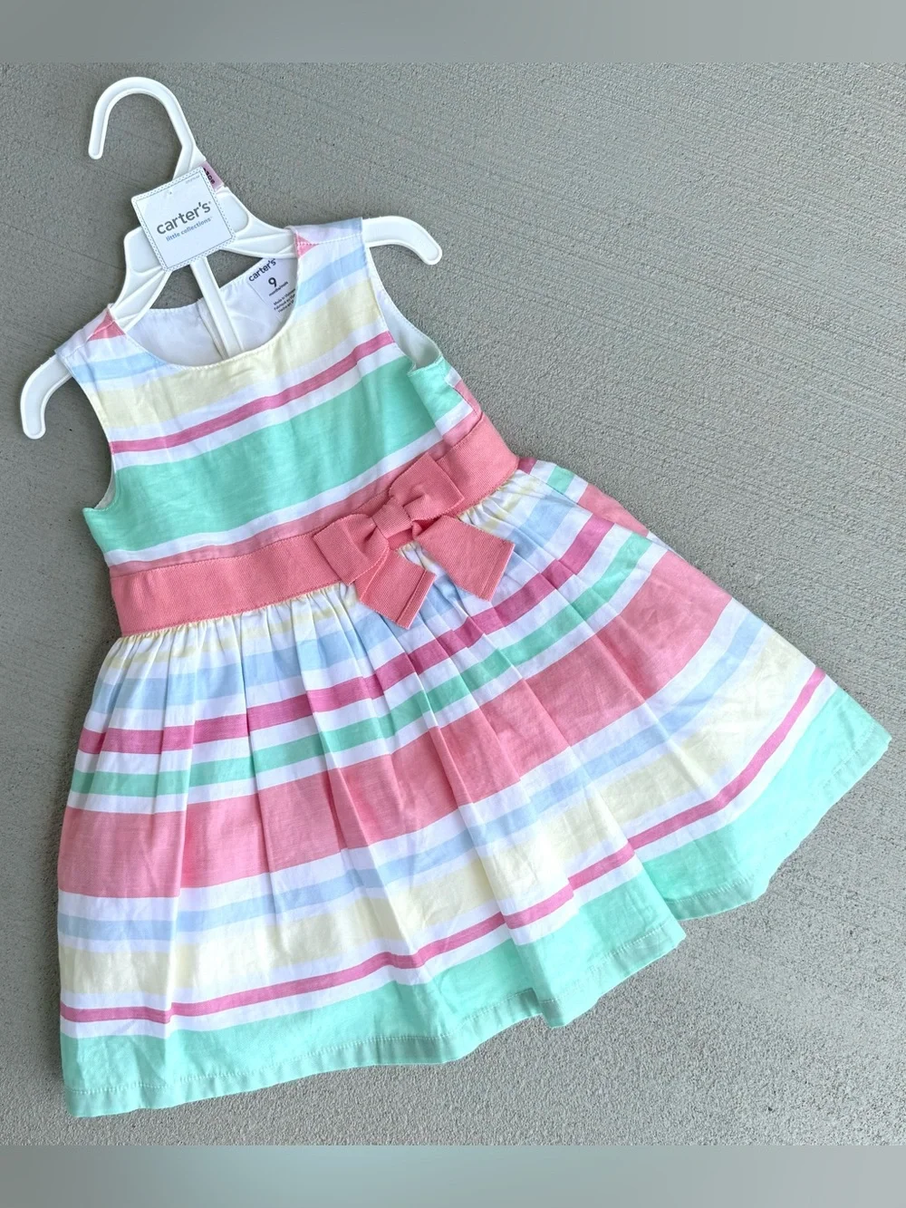 Carter's Sleeveless Pastel Stripe Bow Dress Size 9 Months Little Collections